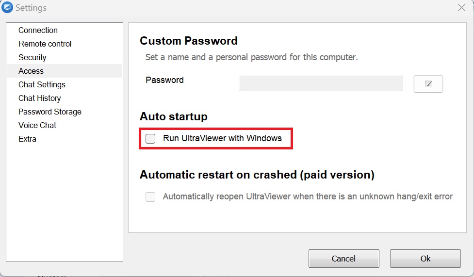 Disable UltraViewer Startup with Windows