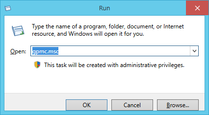 Run dialog with gpmc.msc typed in the Open box