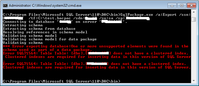 SQLPackage.exe Export